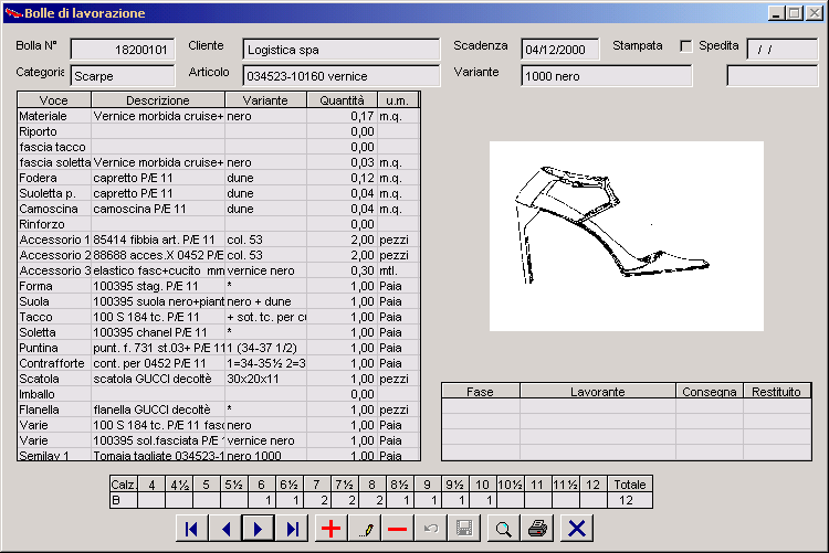 ERP software calzature stampa bolle di lavorazione
