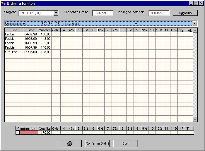 ERP software calzature genera ordini a fornitori