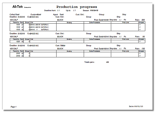 ERP software for footwear manufactoring: production progress