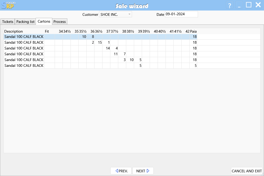 Footwear erp Sell wizard step 3