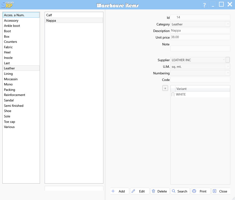 footwear manufacturing software: Stock item