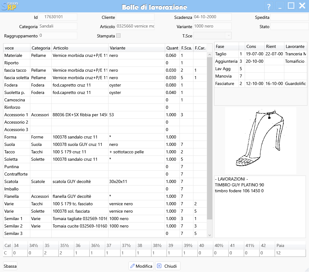 ERP software calzature stampa bolle di lavorazione