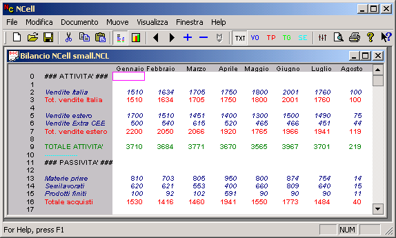 Bilancio con NCell