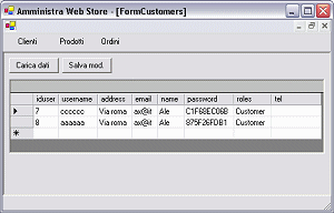 Web Shop amministrazione client winform